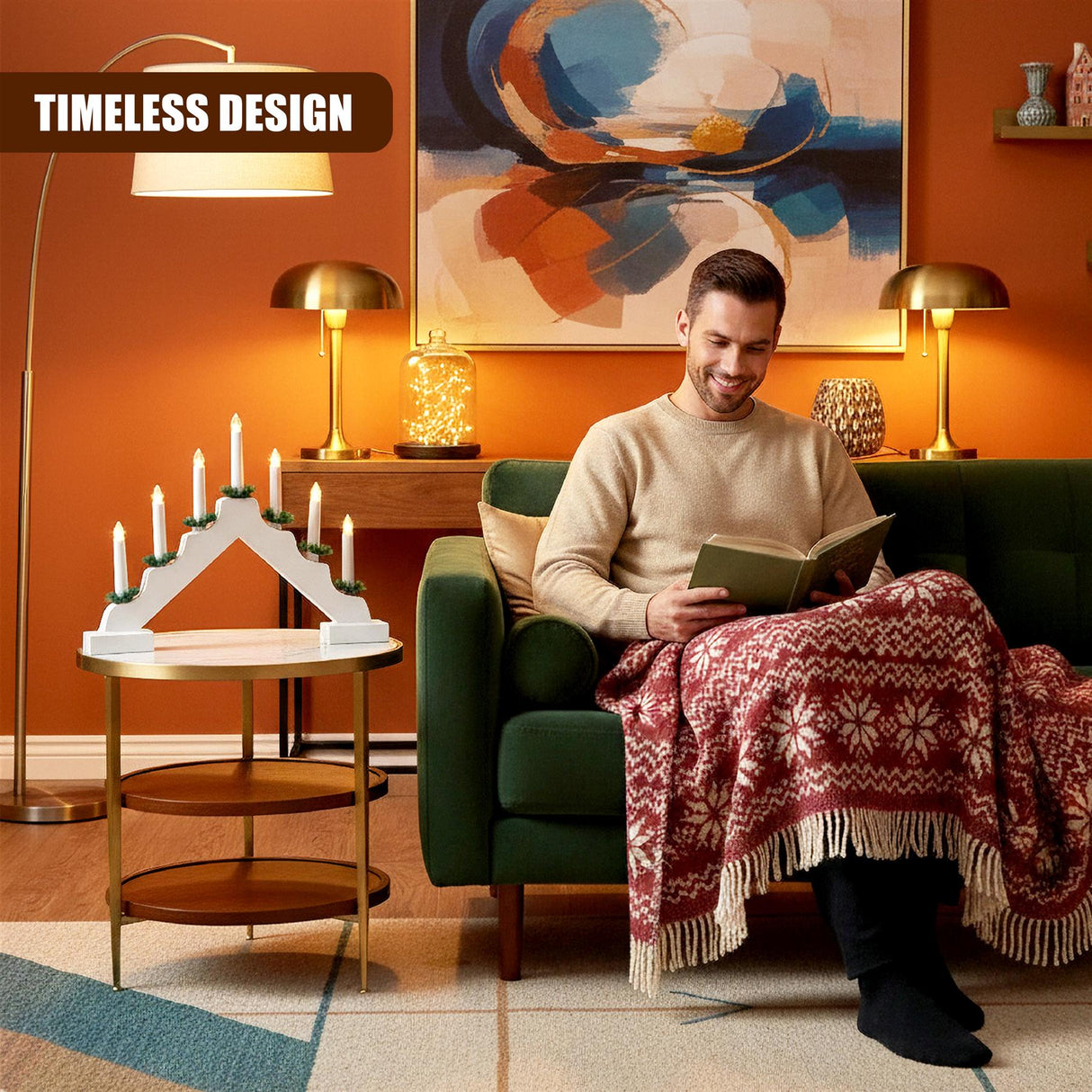 White Wooden Candle Bridge with 7 LED Lights