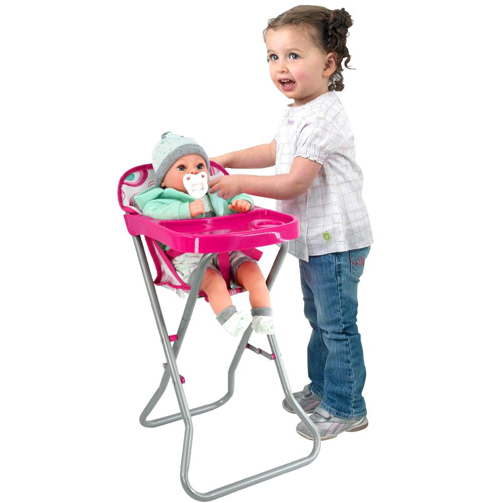 "Small child, pink doll in a high chair, standing near it." - UKBuyZone