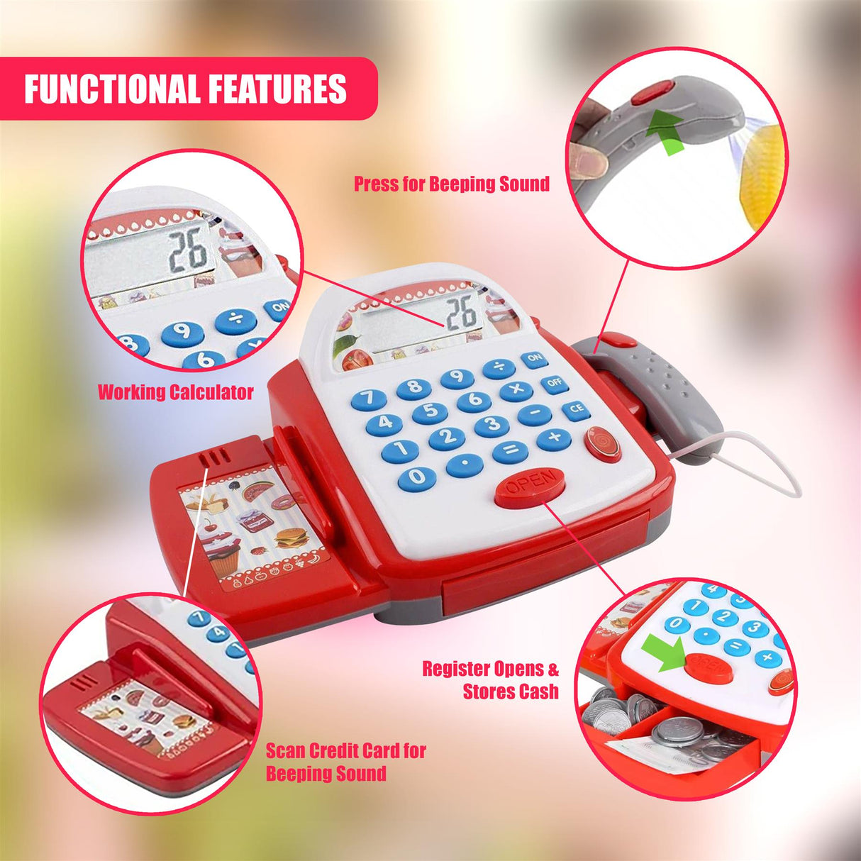 White & Red Cash Register Toy