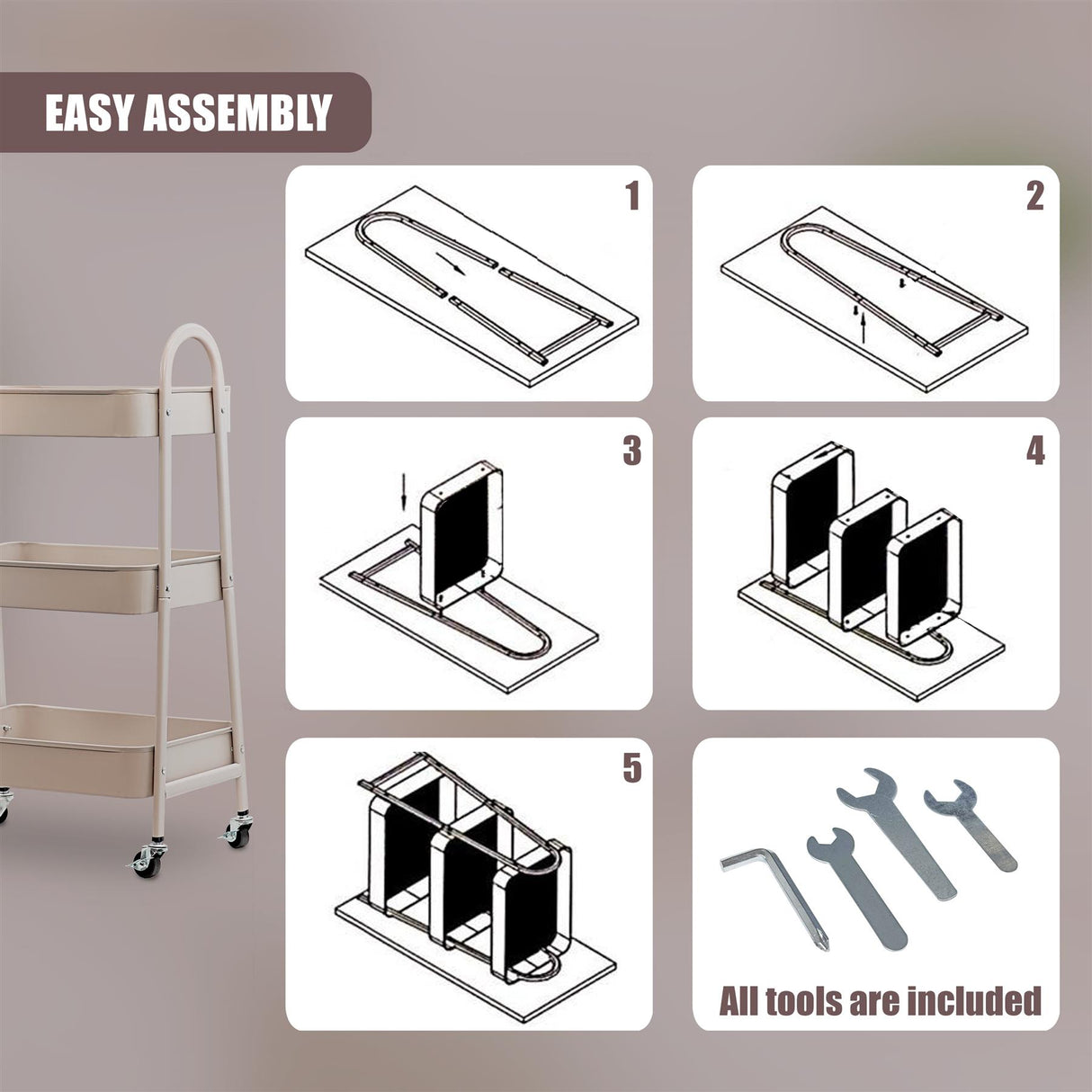 3 Tier Storage Trolley on Wheels by GEEZY - UKBuyZone