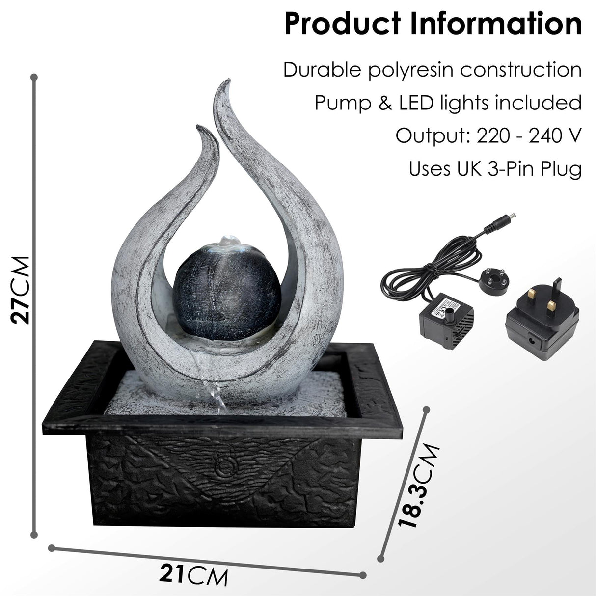 Flame Water Feature Indoor With LED by GEEZY - UKBuyZone