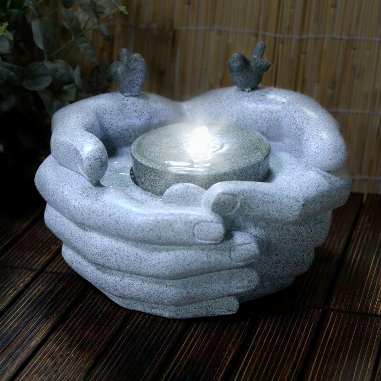 Cupped Hands Water Feature Outdoor With LED by GEEZY - UKBuyZone