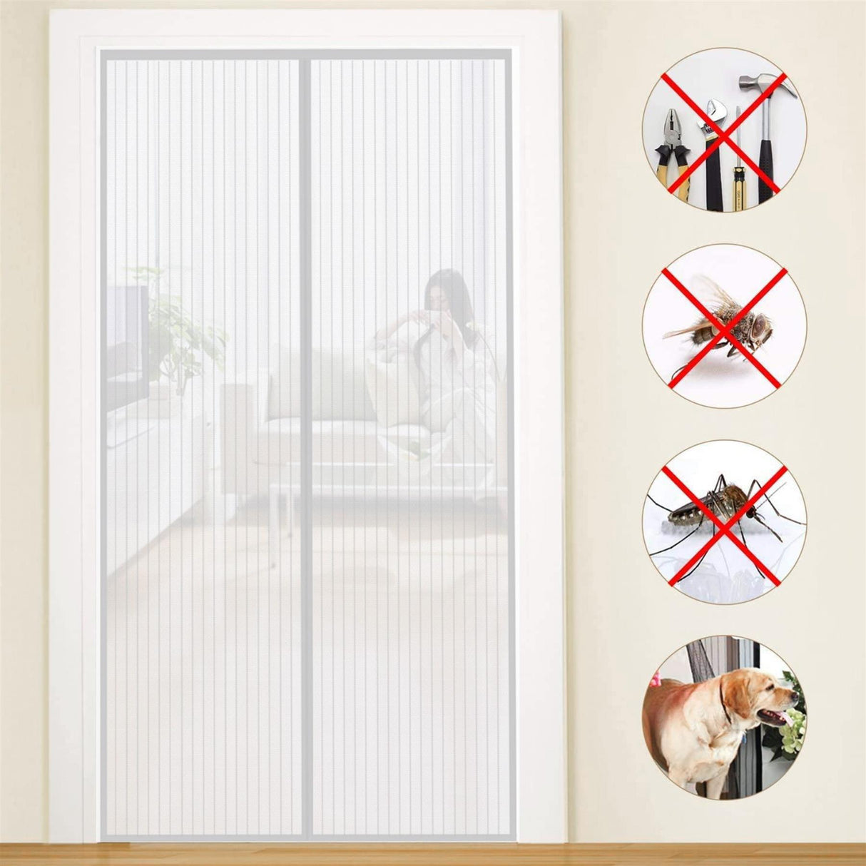 Magnetic Insect Door Screen White by GEEZY - UKBuyZone