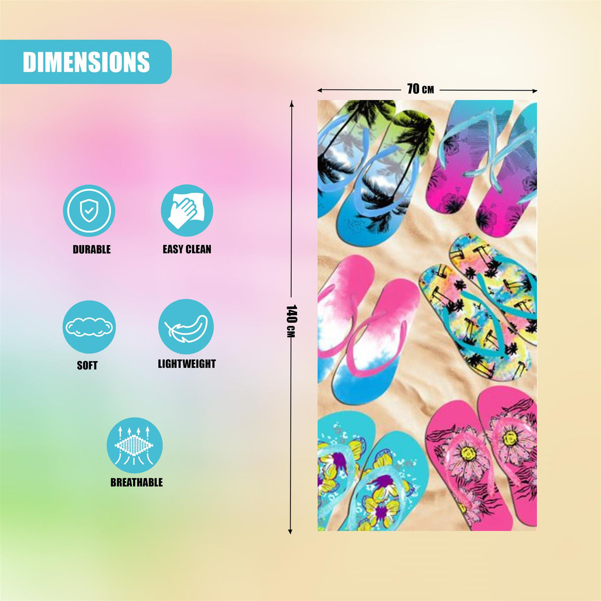 Beach Bath Towel Flip Flop Design Microfibre Towel by GEEZY - UKBuyZone