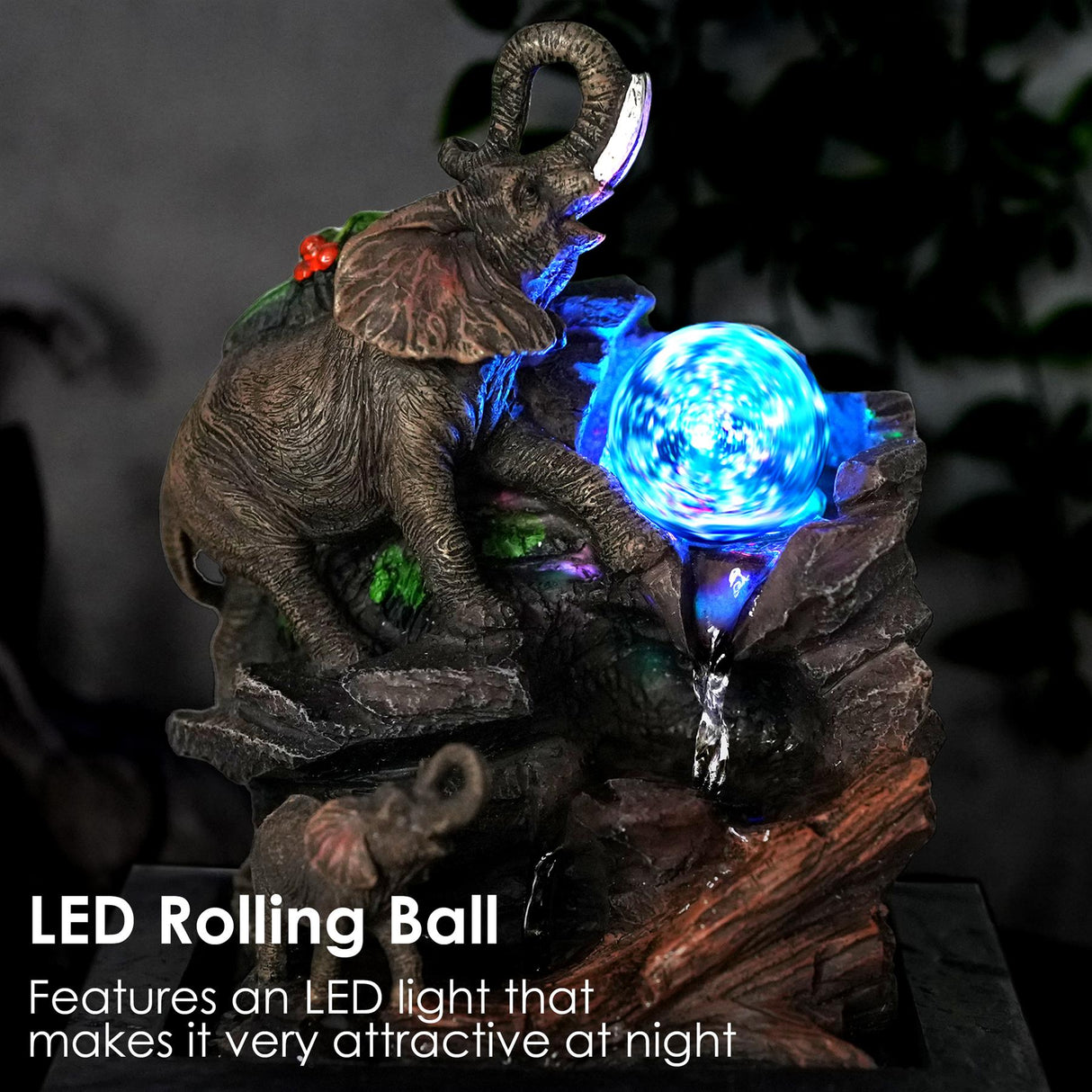 Elephant Water Feature Indoor With LED by GEEZY - UKBuyZone