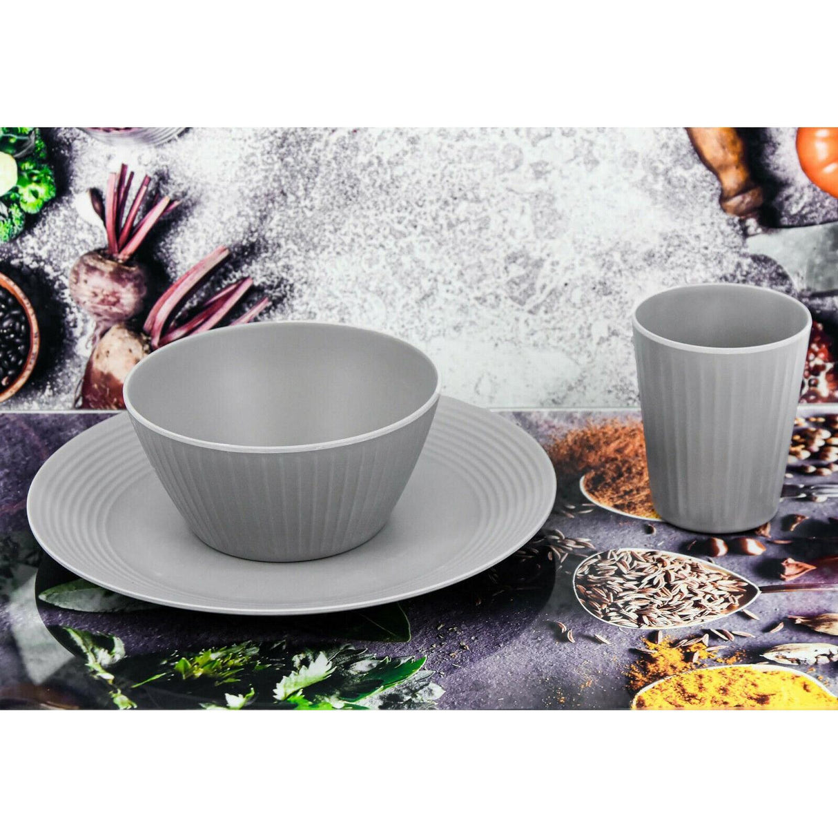 24 Pcs Grey Picnic Dinner Set for 6 People by Geezy - UKBuyZone