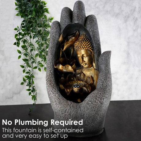 Hand Buddha Water Feature Outdoor With LED by GEEZY - UKBuyZone