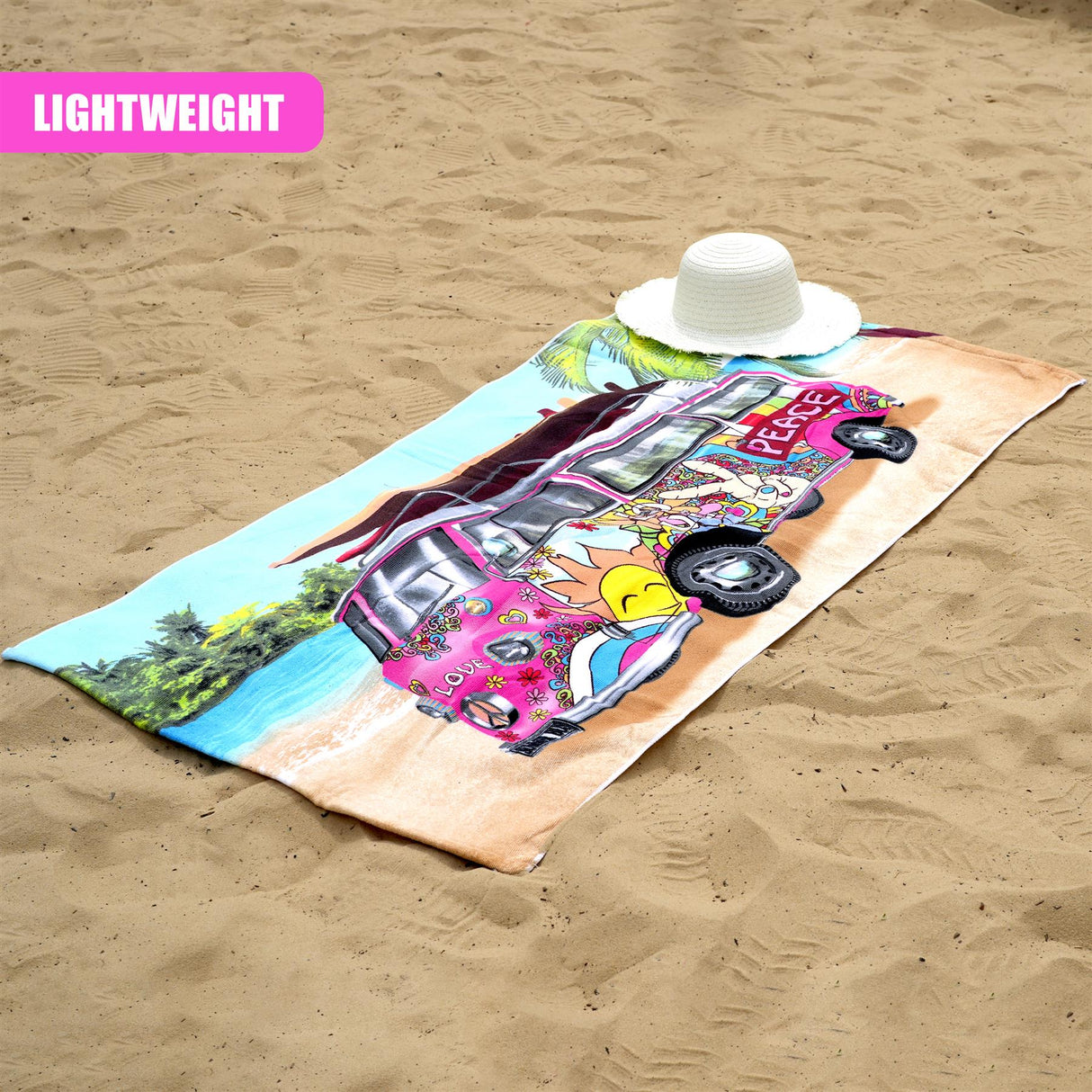 Pink Summer Bus Design Large Towel by Geezy - UKBuyZone