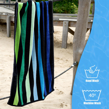 Velour Striped Beach Towel Blue Oasis by Geezy - UKBuyZone
