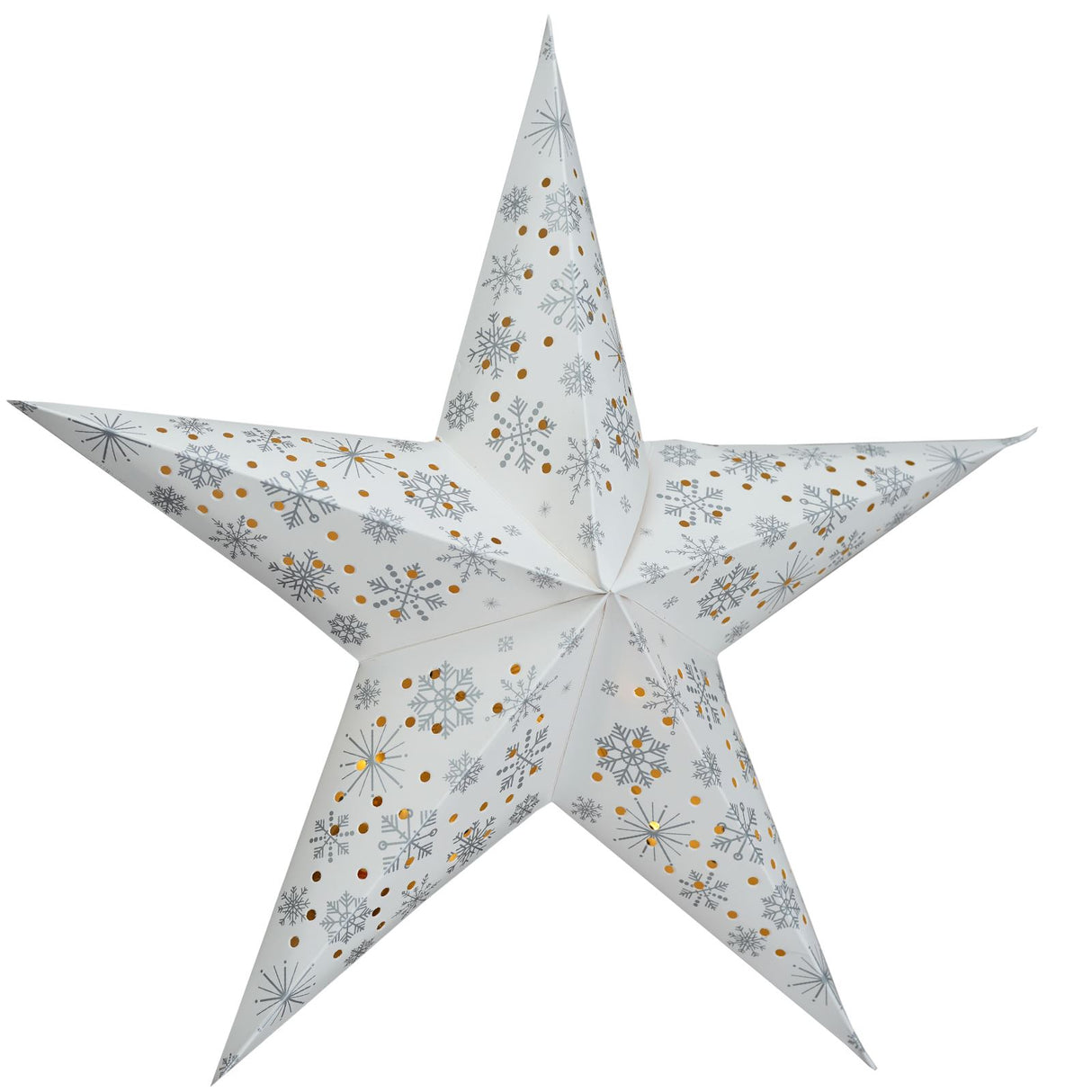 LED 60 cm Silver Snowflakes Hanging Paper Star by Geezy - UKBuyZone