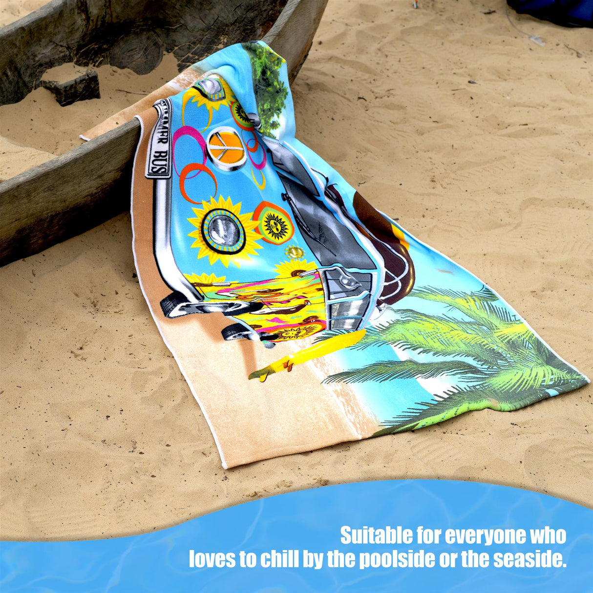 Blue Summer Bus Design Large Towel by Geezy - UKBuyZone