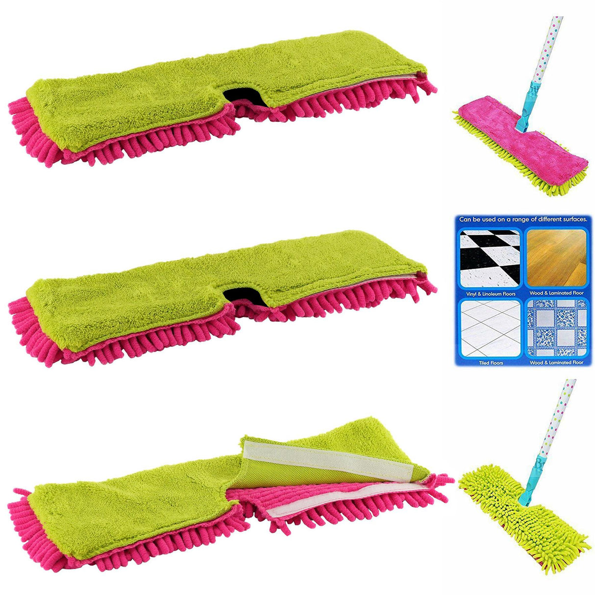 Set of 3 Double Sided Microfibre Mop Head by Geezy - UKBuyZone