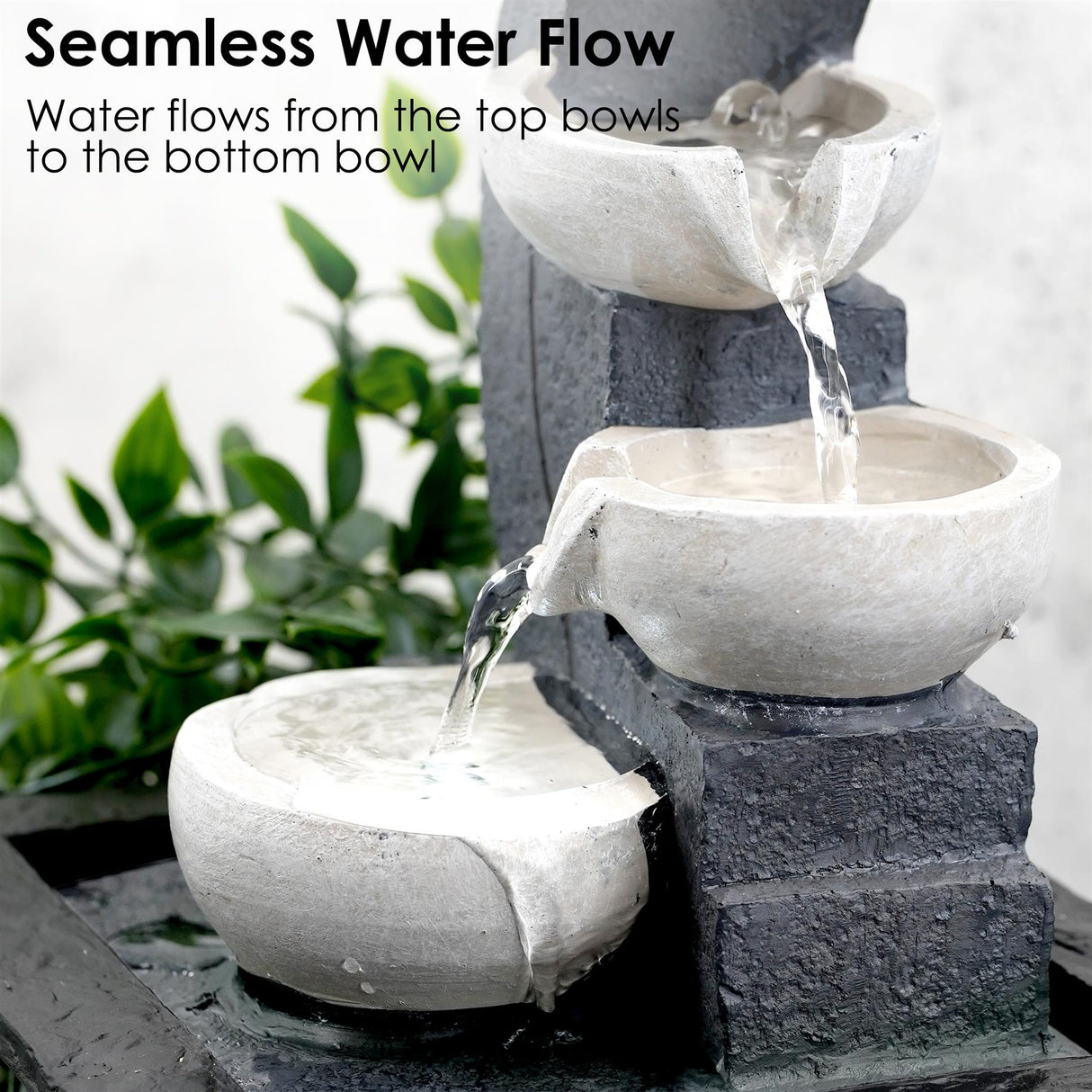 White Bowls Water Feature Indoor With LED by GEEZY - UKBuyZone