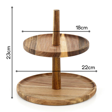 2-Tier Acacia Wooden Afternoon Tea Stand by GEEZY - UKBuyZone