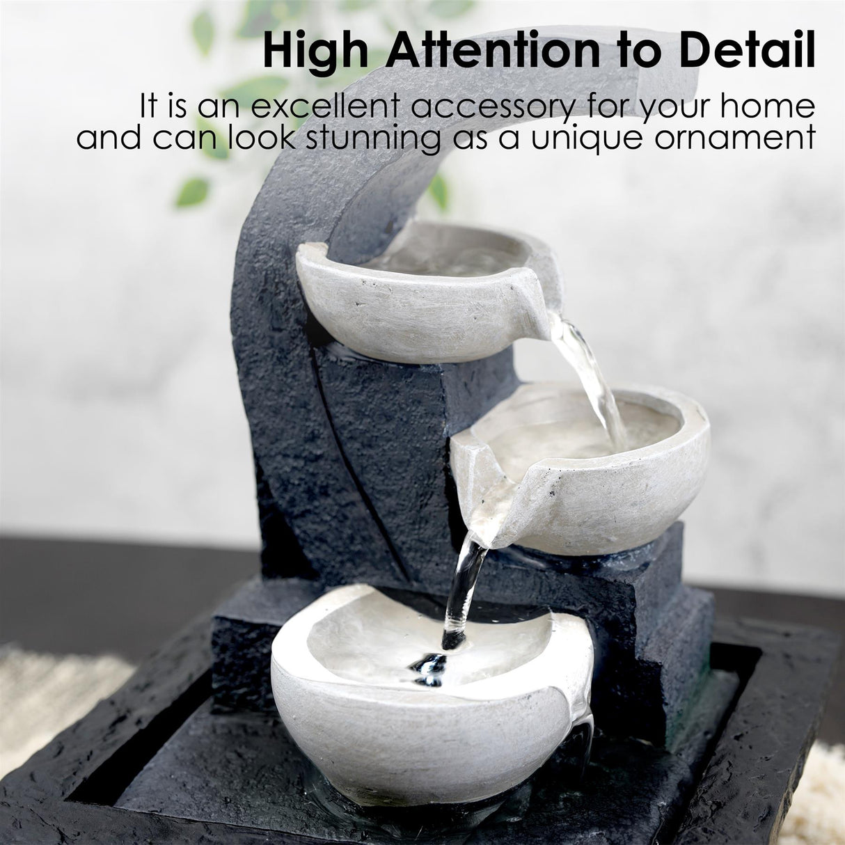 White Bowls Water Feature Indoor With LED by GEEZY - UKBuyZone