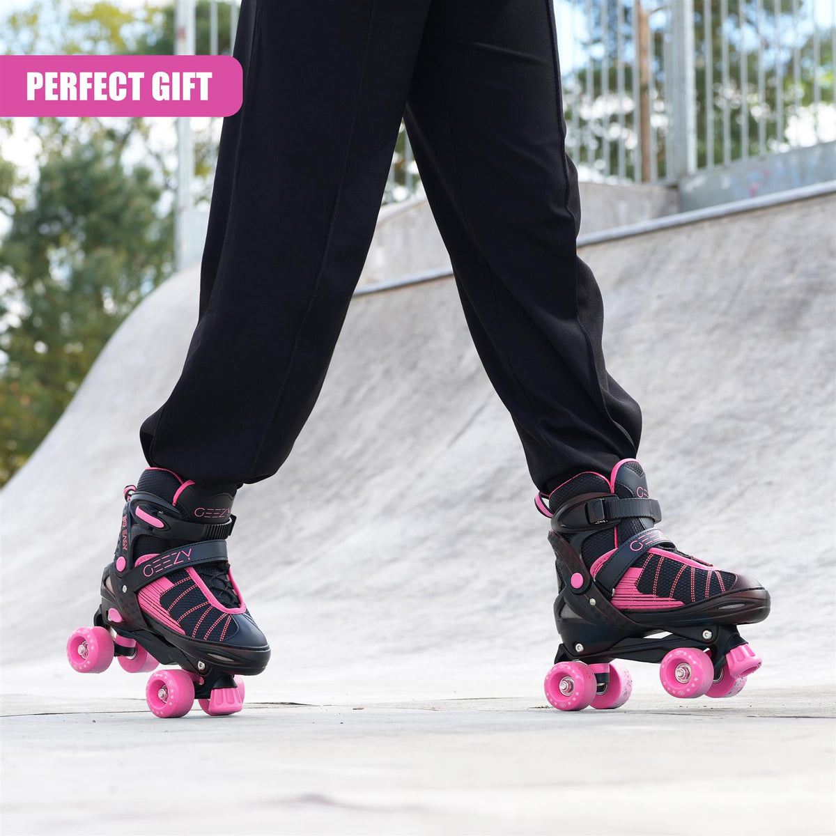 Black & Pink Kids Adjustable Roller Skates