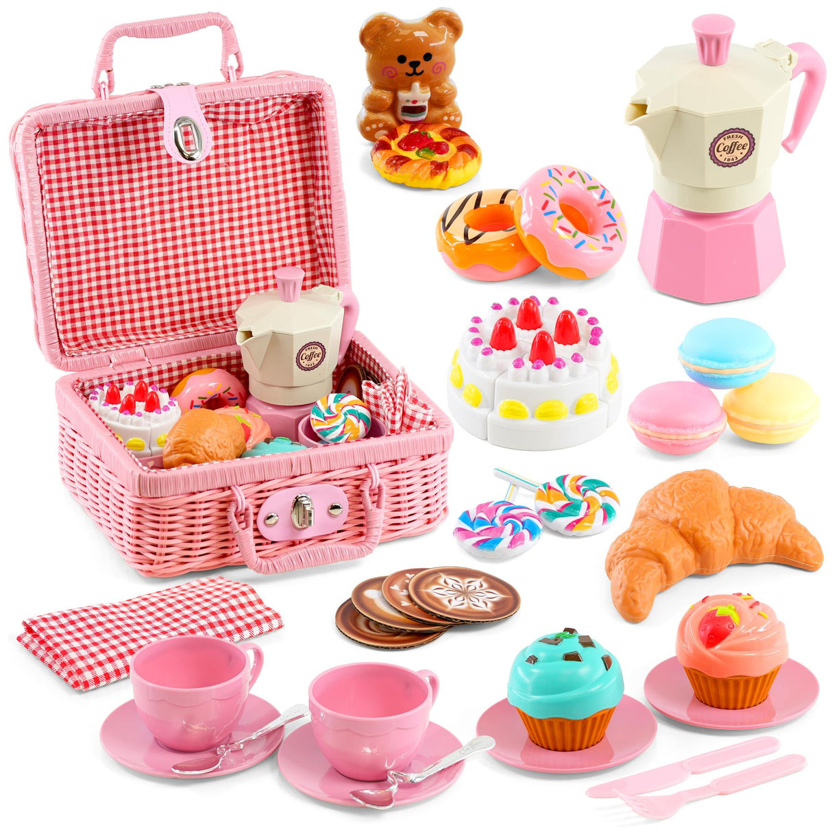 Kids Tea Party Set Picnic Basket with Handles by The Magic Toy Shop - UKBuyZone