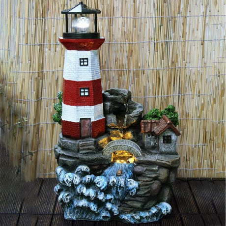 Lighthouse Water Feature Outdoor With LED by GEEZY - UKBuyZone