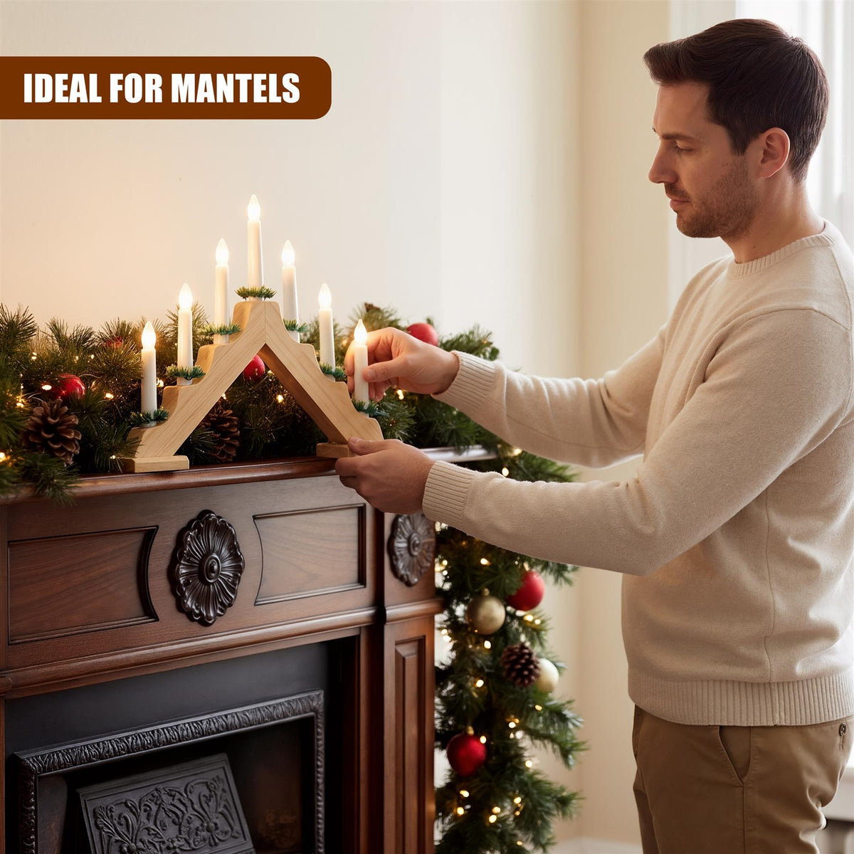 Wooden Candle Bridge with 7 LED Lights