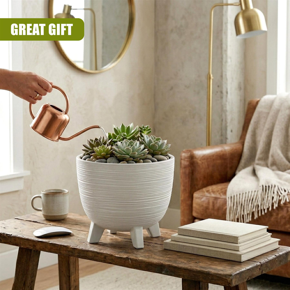 White Flower Pot with Legs, 29 cm