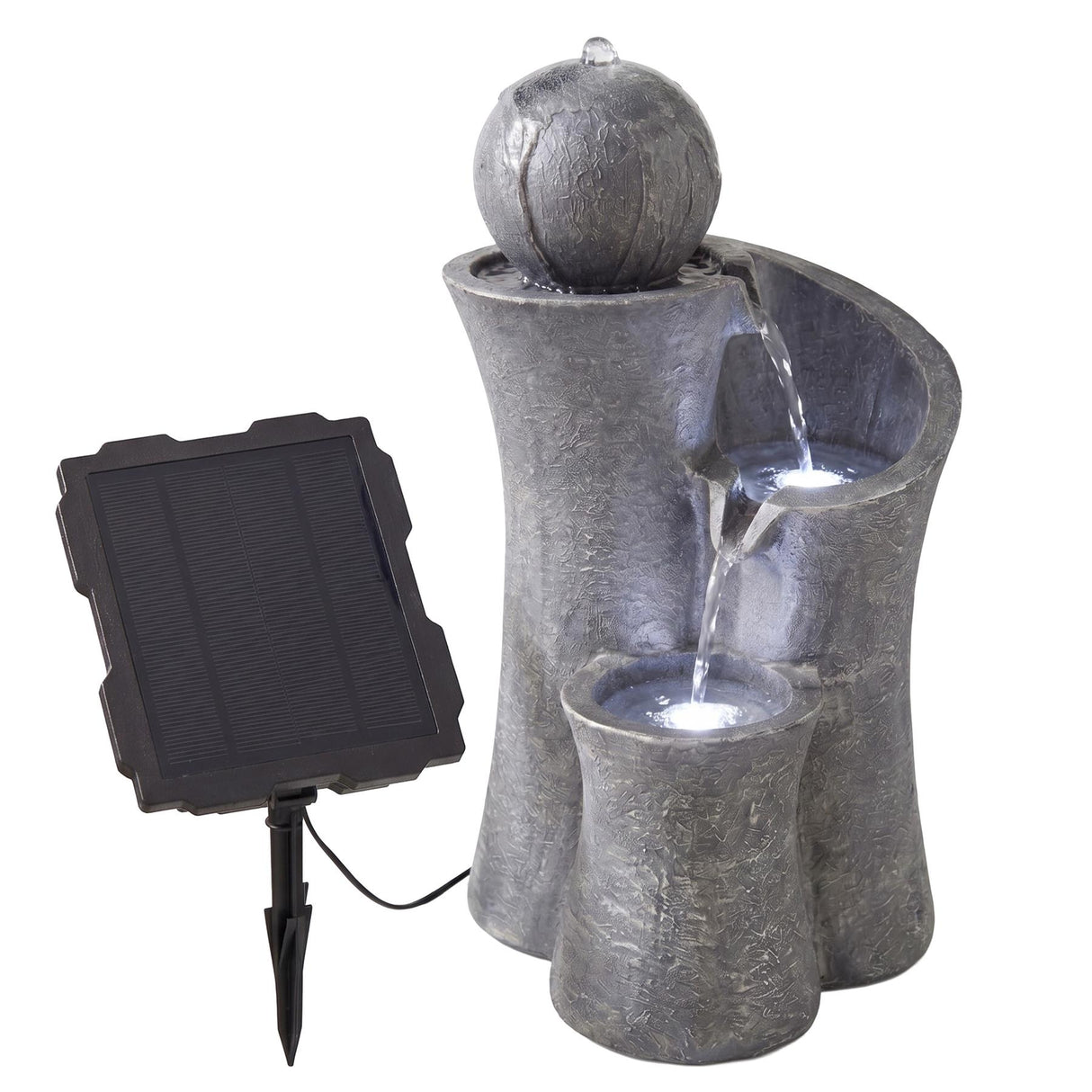 Solar Water Feature with Sphere on Top & LED Lights