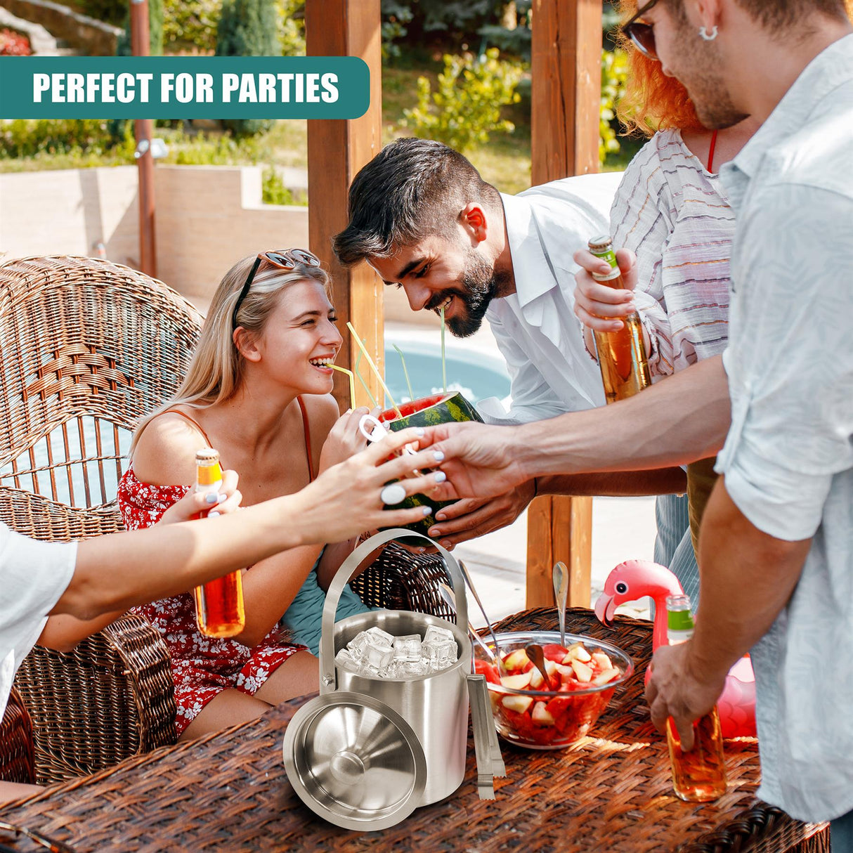 Stainless Steel Ice Bucket With Lid And Ice Tongs by Geezy - UKBuyZone