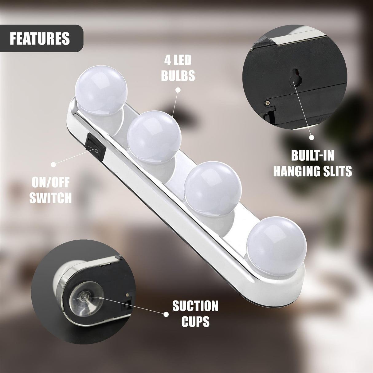 Stick-On LED Mirror Lights by GEEZY - UKBuyZone