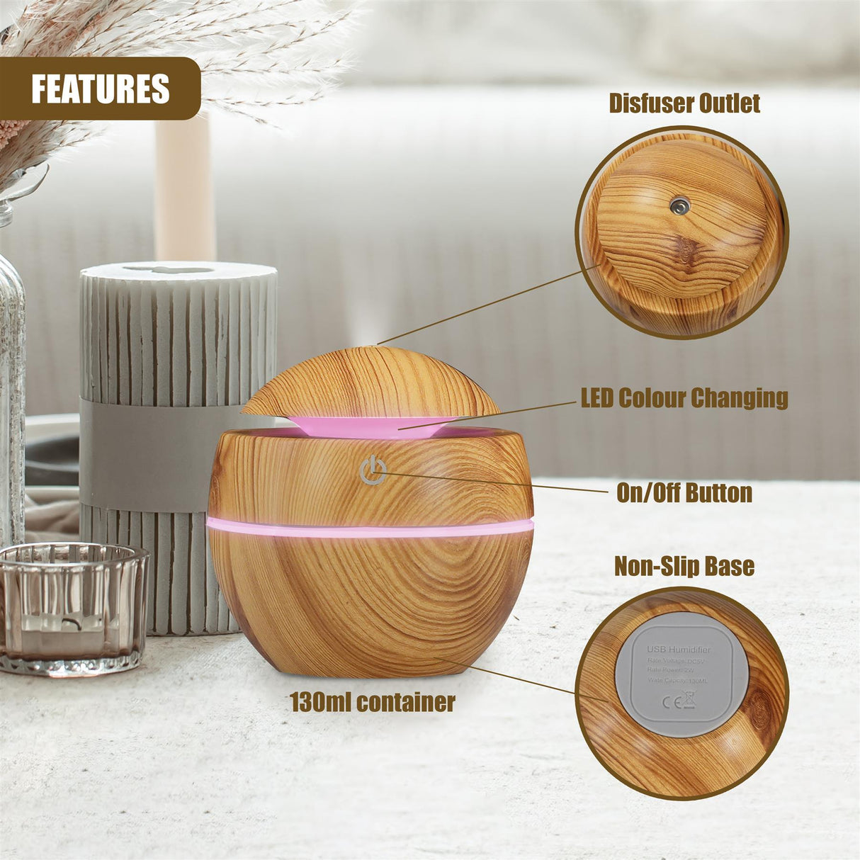 Mini Humidifier USB 130ml by GEEZY - UKBuyZone