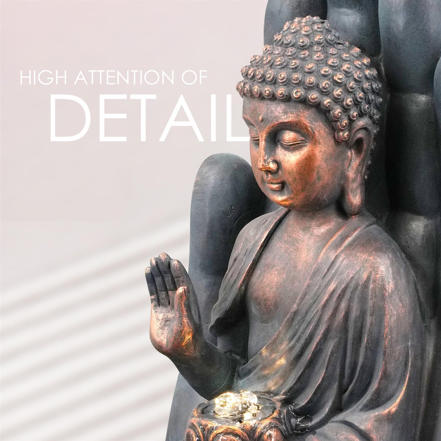 Palm Buddha Water Feature Outdoor With LED by GEEZY - UKBuyZone