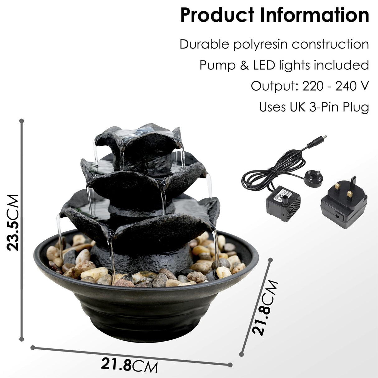 Waterfall Water Feature Indoor With LED by GEEZY - UKBuyZone