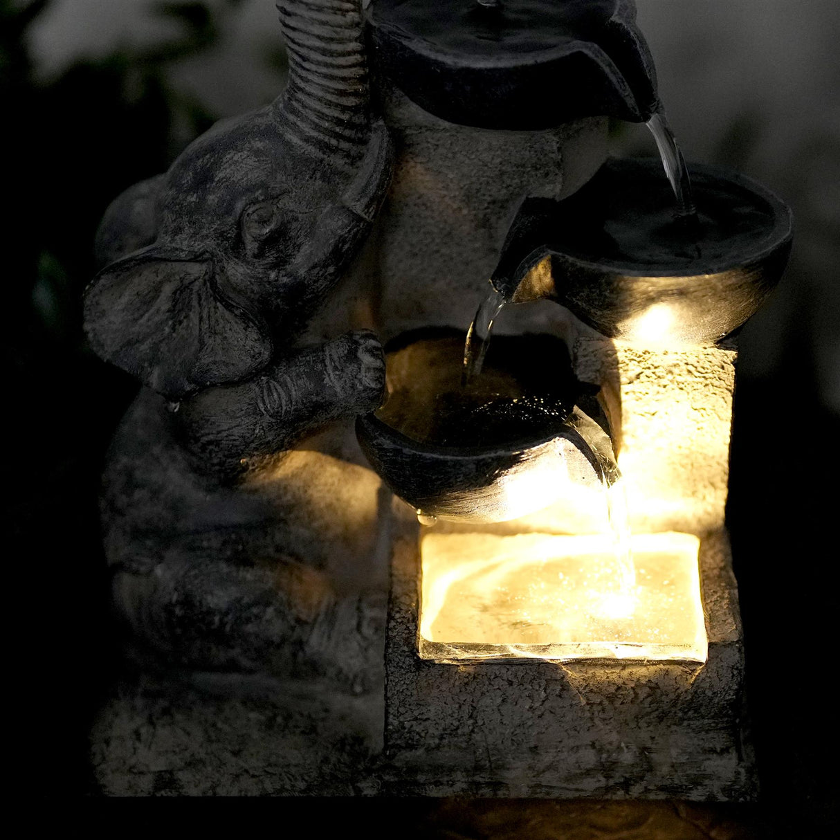 Elephant and Bowls Water Feature Indoor With LED by Geezy - UKBuyZone