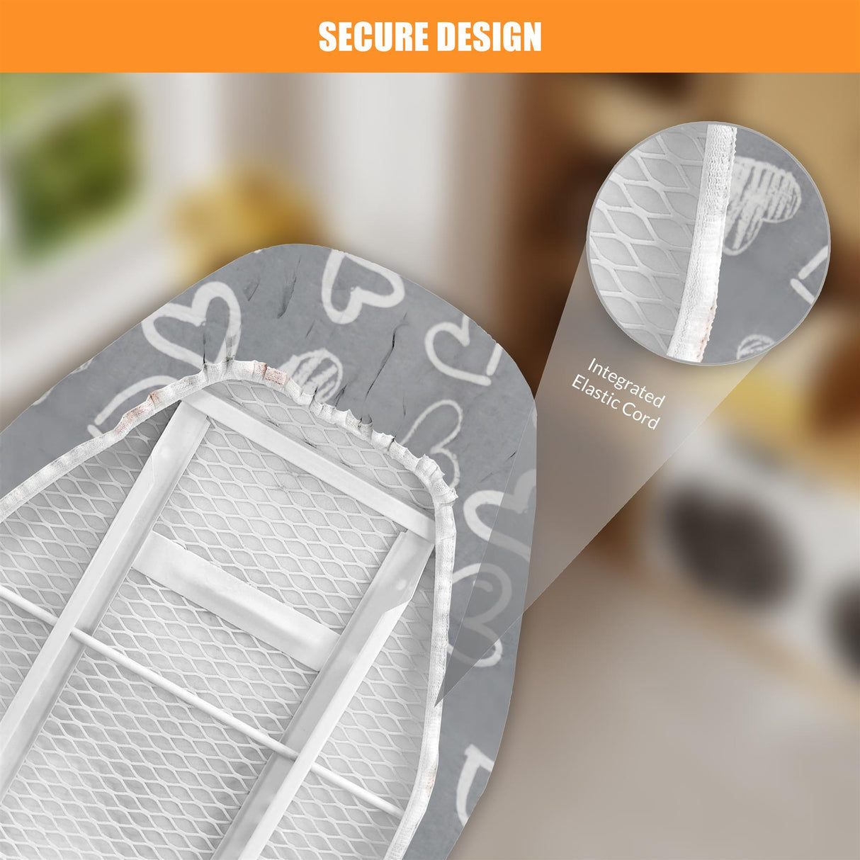 Ironing Board Cover - Grey Hearts (122 x 38 cm) by GEEZY - UKBuyZone