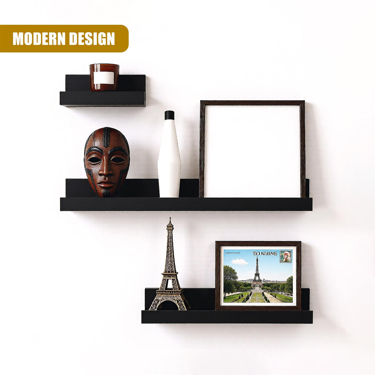 Wall Book Hanging Black Shelf Set of 3