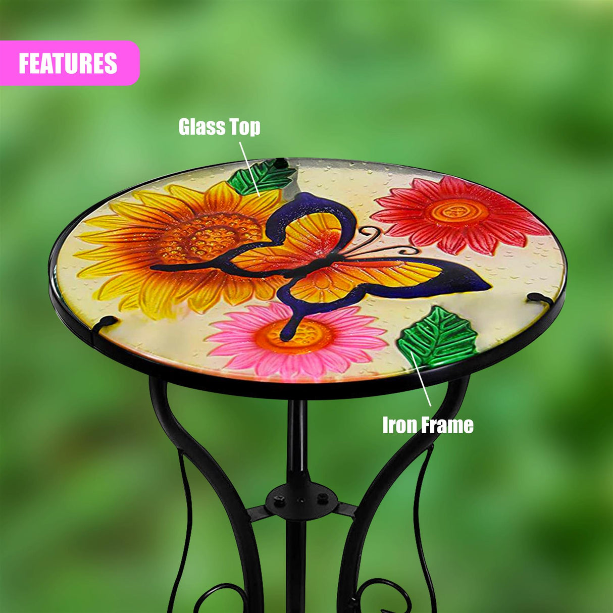 Round Side Garden Mosaic Table  With Flowers and Butterfly Design by Geezy - UKBuyZone