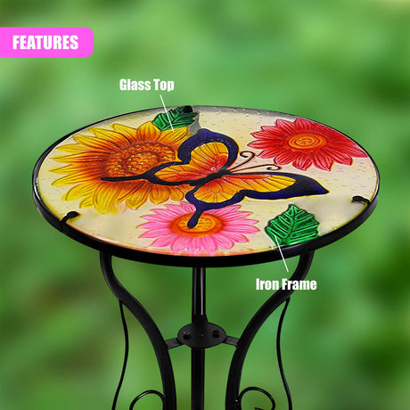 Round Side Garden Mosaic Table  With Flowers and Butterfly Design by Geezy - UKBuyZone