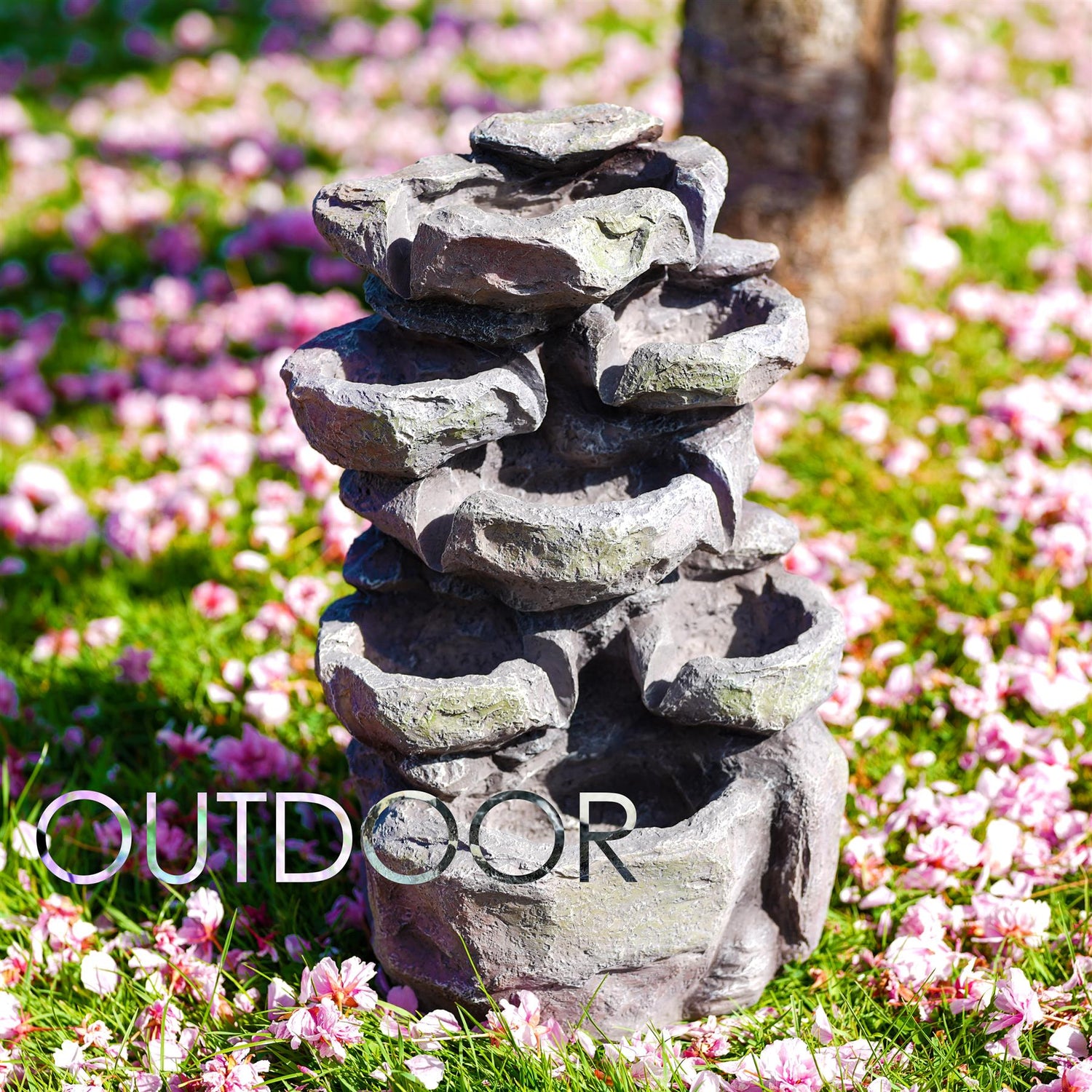 Rock Solar Water Feature Outdoor With LED by GEEZY - UKBuyZone
