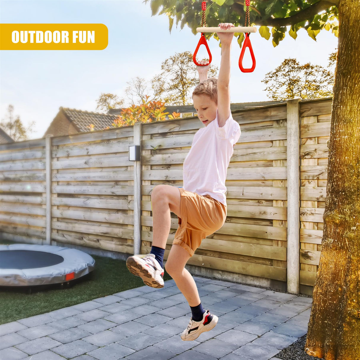 Wooden Trapeze Swing, Rope Ladder & Red Plate Seat by The Magic Toy Shop - UKBuyZone