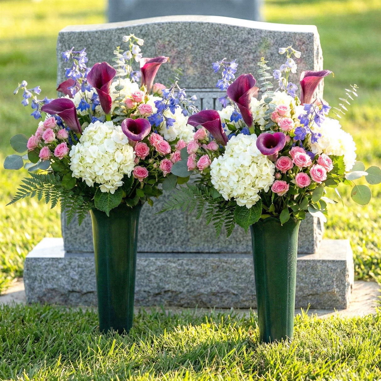 Set of 2 Green Spiked Memorial Grave Flower Vases