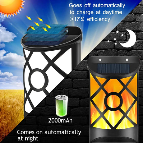 Solar Powered LED Flame Light Wall Mounted by GEEZY - UKBuyZone