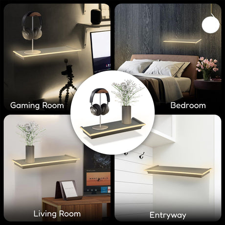 Black Floating Shelves with LED Neon Lights by GEEZY - UKBuyZone