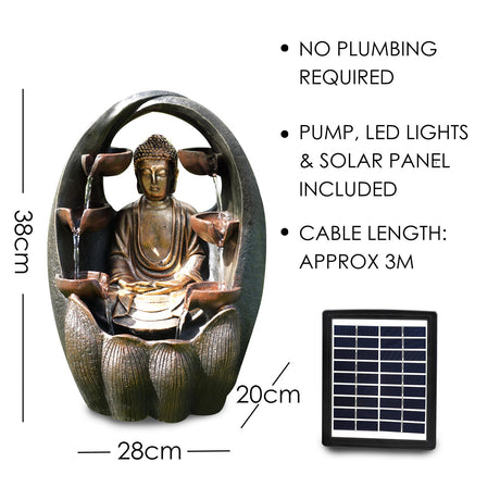 Golden Buddha Solar Water Feature Outdoor With LED by GEEZY - UKBuyZone