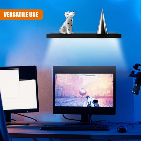 Black Floating Wooden Wall Shelf with LED Lights - 60cm by GEEZY - UKBuyZone