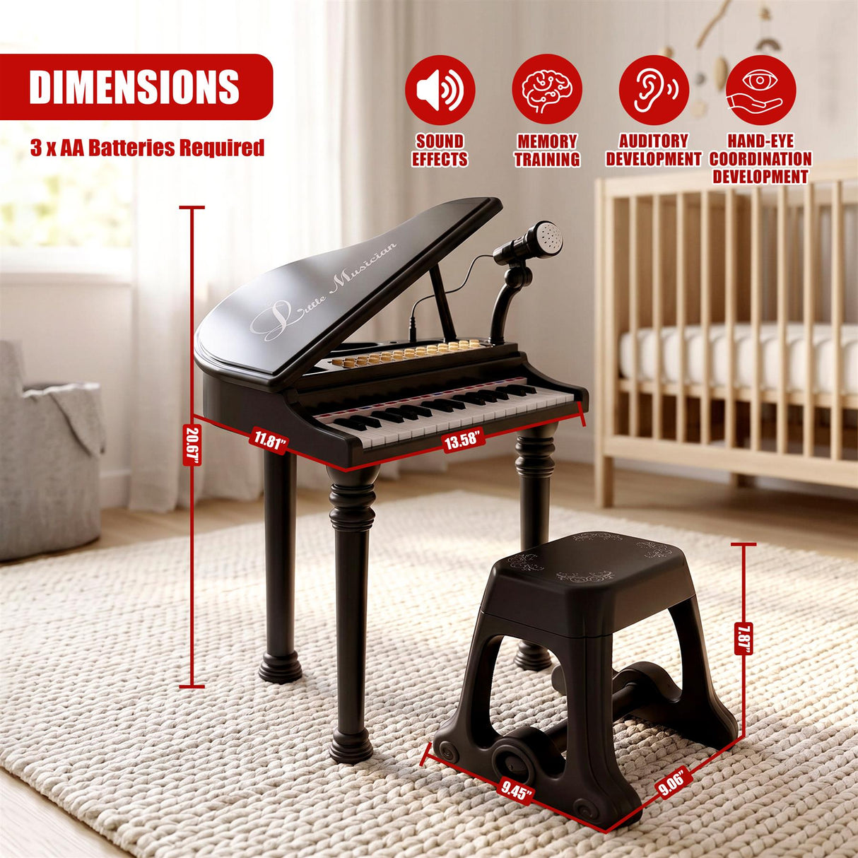Black Electronic Piano With Microphone and Stool