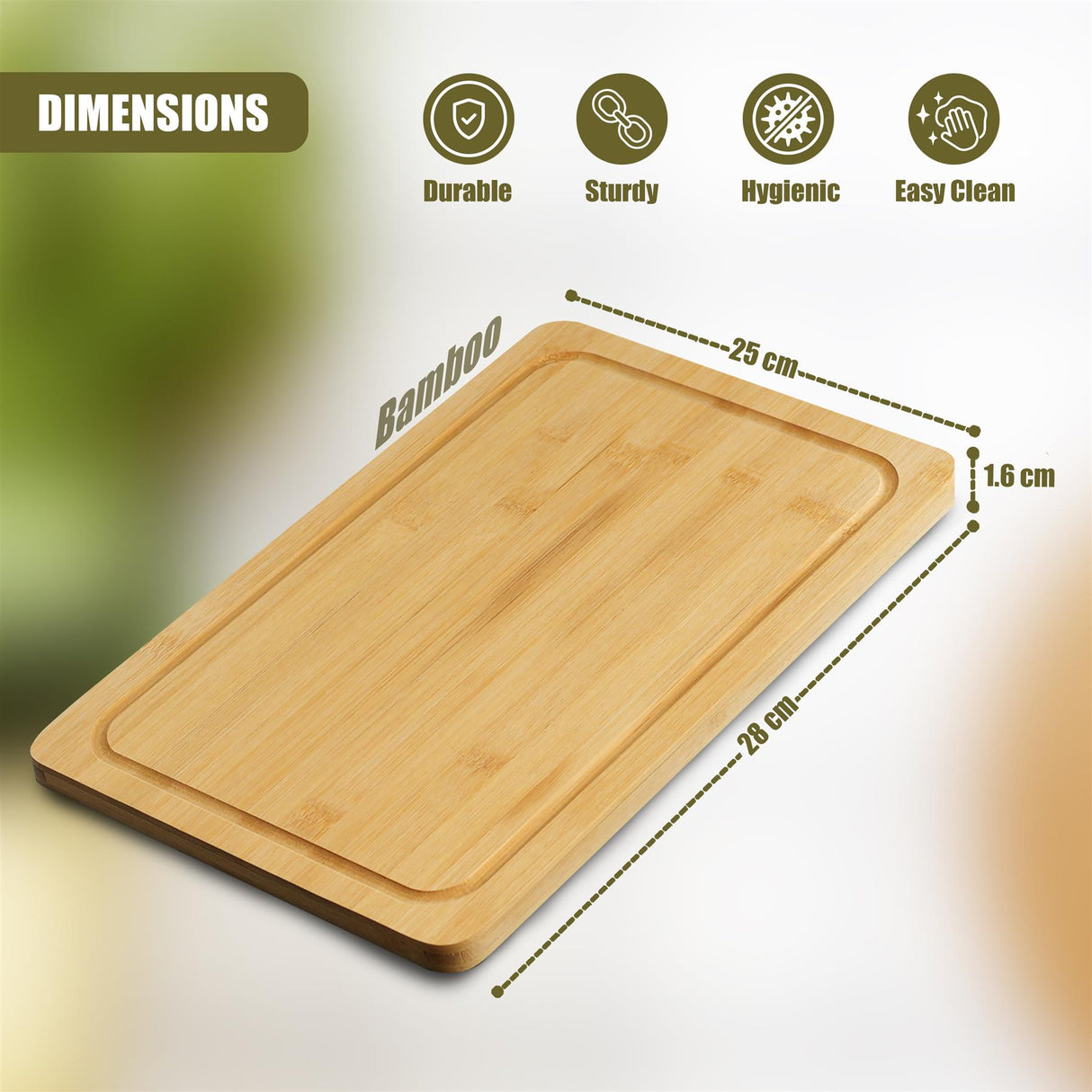 Large Bamboo Chopping Board 37x25cm by GEEZY - UKBuyZone