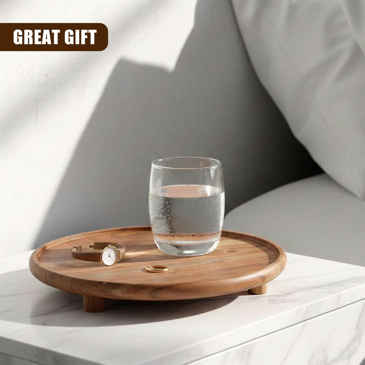 Round Acacia Wood Serving Tray