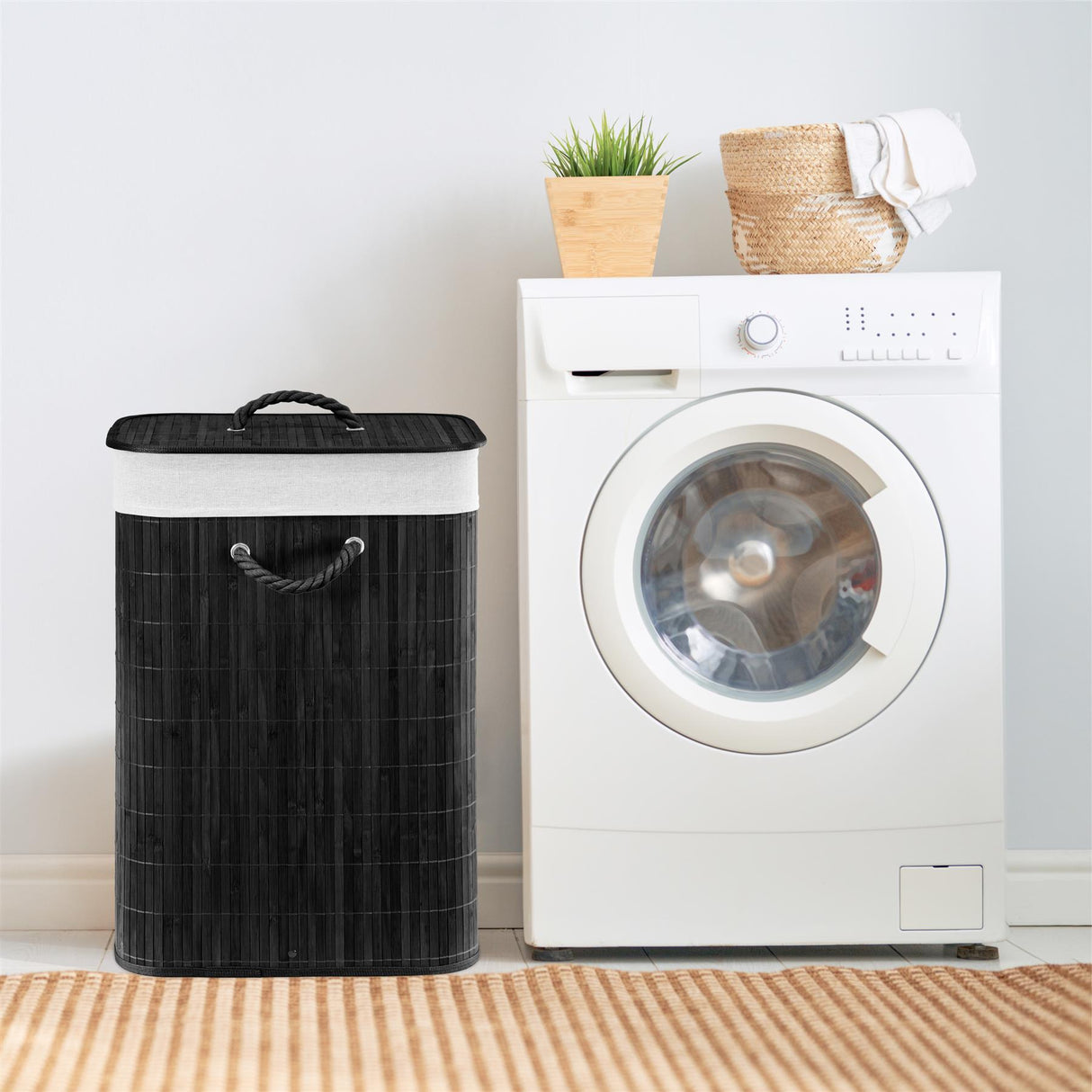 Rectangular Bamboo Basket Black by GEEZY - UKBuyZone