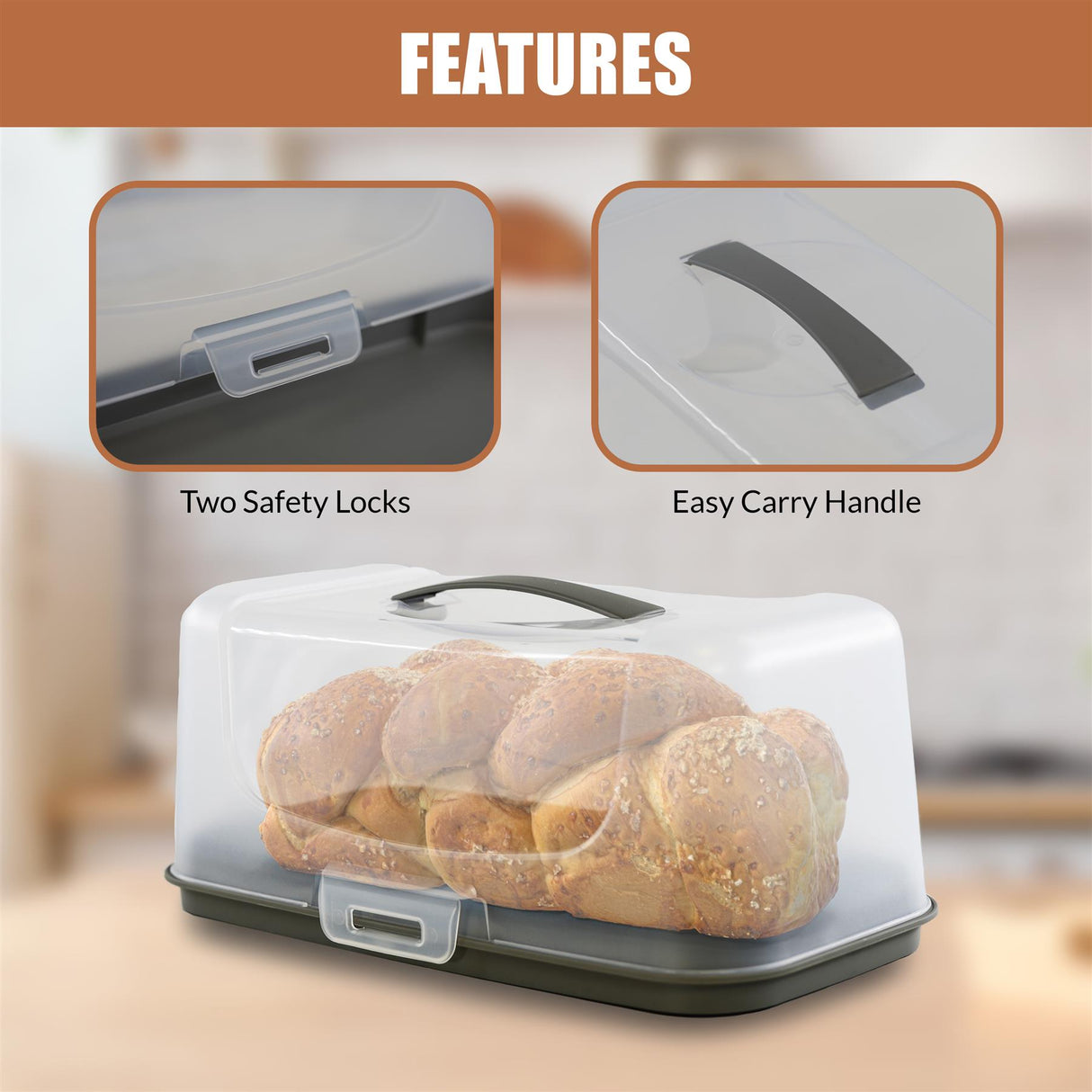 Rectangular Cake Carrier with Handle and Lid by GEEZY - UKBuyZone