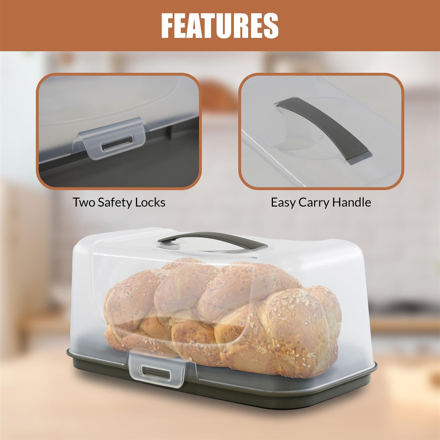 Rectangular Cake Carrier with Handle and Lid by GEEZY - UKBuyZone