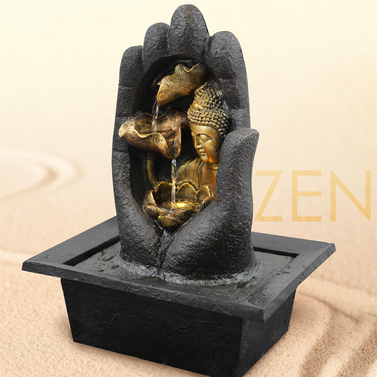 Hand Buddha Water Feature Indoor With LED by GEEZY - UKBuyZone