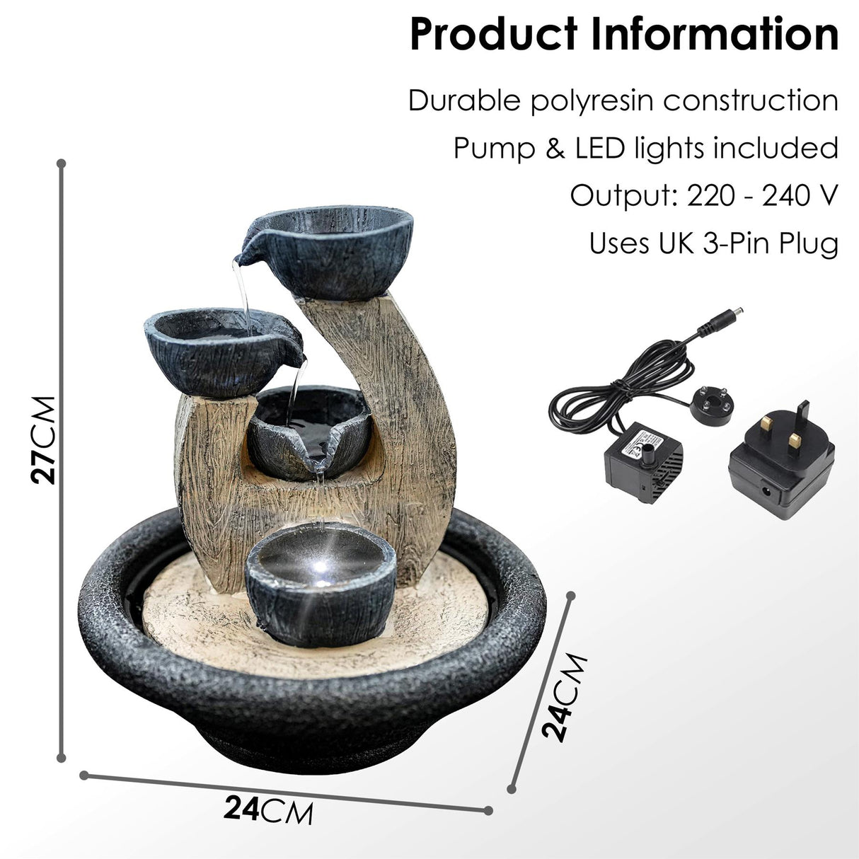 4 Bowls Water Feature Indoor With LED by GEEZY - UKBuyZone
